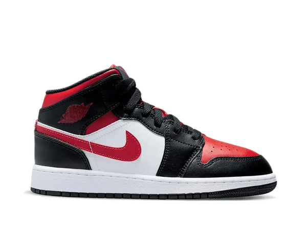 NIKE AIR JORDAN 1 MID FIRE RED BRED TOE WHITE